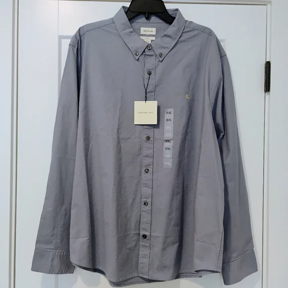 NWT 2XL Calvin Klein Jeans Long Sleeve Button Up Stretch Oxford Shirt Blue NEW - Picture 7 of 9
